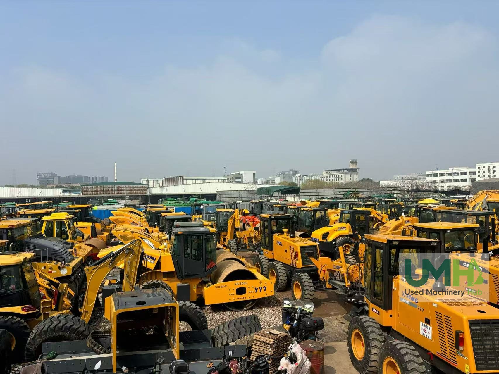Large used construction machinery yard in China